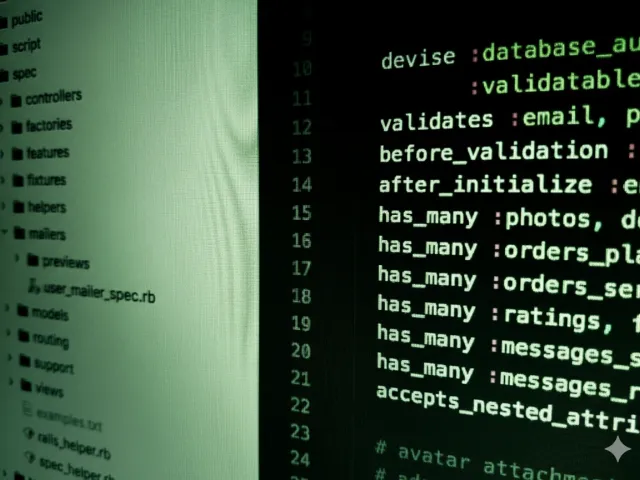 Linhas de código CSS com um efeito de zoom desfocado, divididas em um espectro de cores vibrantes, metade verde neon e metade roxo intenso, criando uma atmosfera tecnológica e dinâmica.